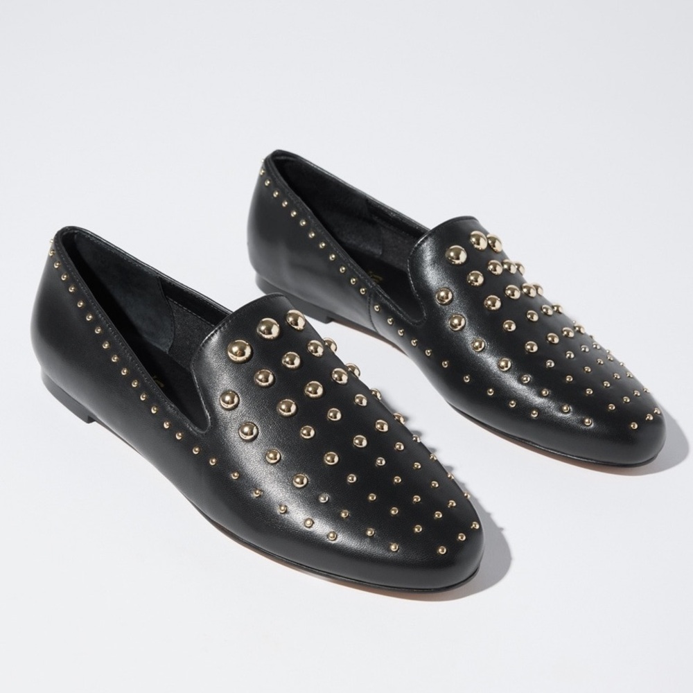 Chicos Black Studded Leather Loafers Size 10 1/2 - Picture 2 of 12